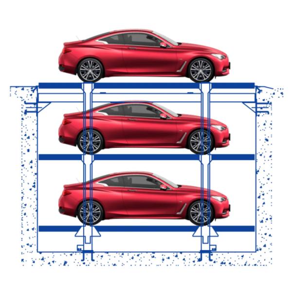 Underground Pit Elevated Car Parking System 3 Level 4 Post Auto Lift