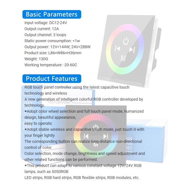 86 Type LED Strip Dimmer Controller With Full Touch Glass Panel