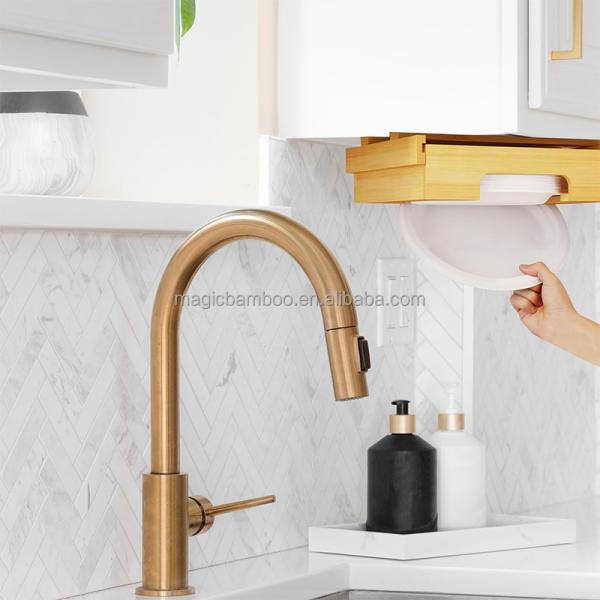 BAMBOO Tableware Kitchen Counter Vertical Paper Plate Dispenser With Internal Divider