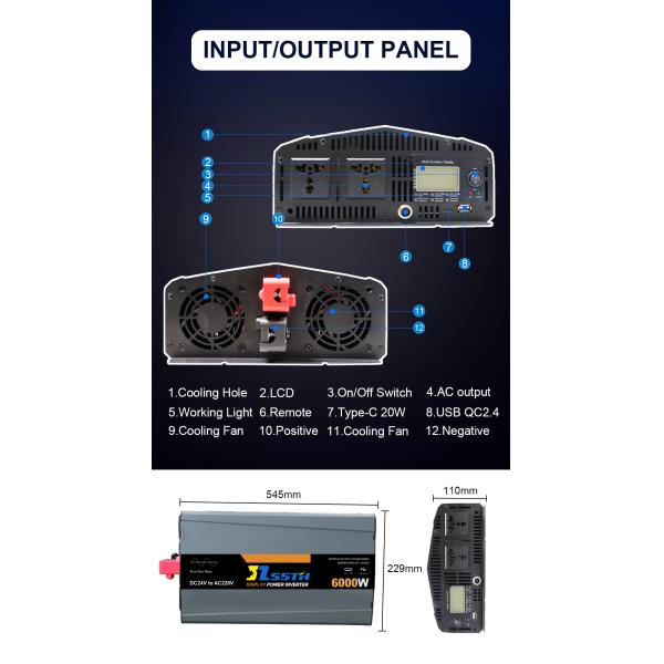 1000W High Frequency Power Inverter With LCD Display DC 12V 24V AC 110V 220V 230V
