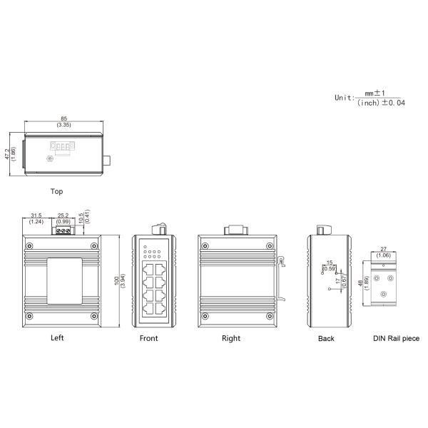 DIN Rail Mounting Industrial Ethernet Switches 8Port IP40 With Dual Row Port