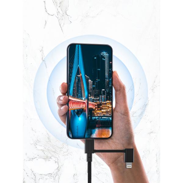 2 IN 1 USB Nylon Braided Charging Cable , 6Ft 2.4 Amp Data Cable