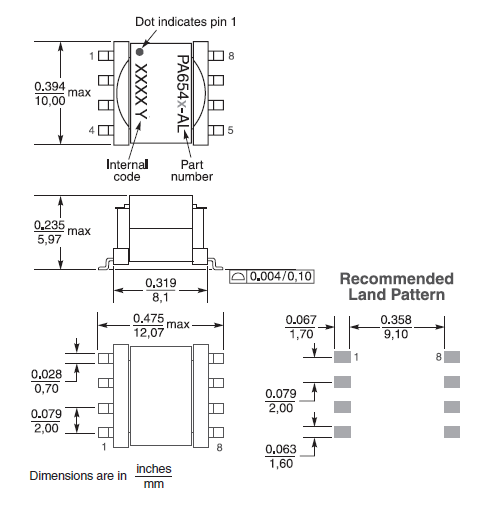 PA6547-AL Switch Mode Transformer For ADuM347x Quad - Channel Digital Isolators
