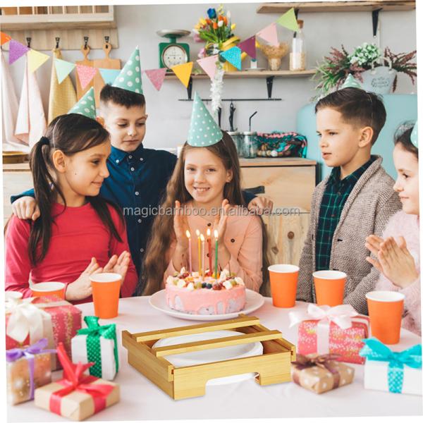 BAMBOO Tableware Kitchen Counter Vertical Paper Plate Dispenser With Internal Divider