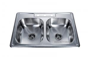 China WY3322 fregadero stainless steel double bowl round kitchen sink with overflow on sale