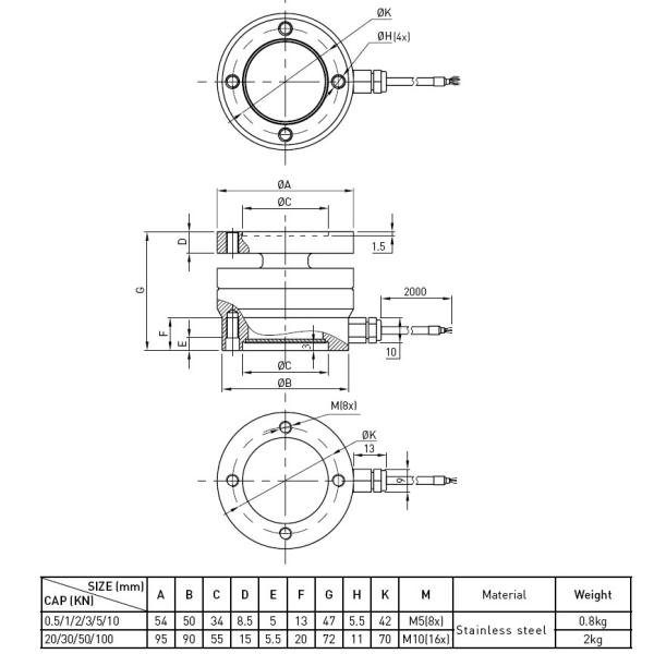 Stainless Steel Force Sensor Compression And Tension Load Cell Transducer
