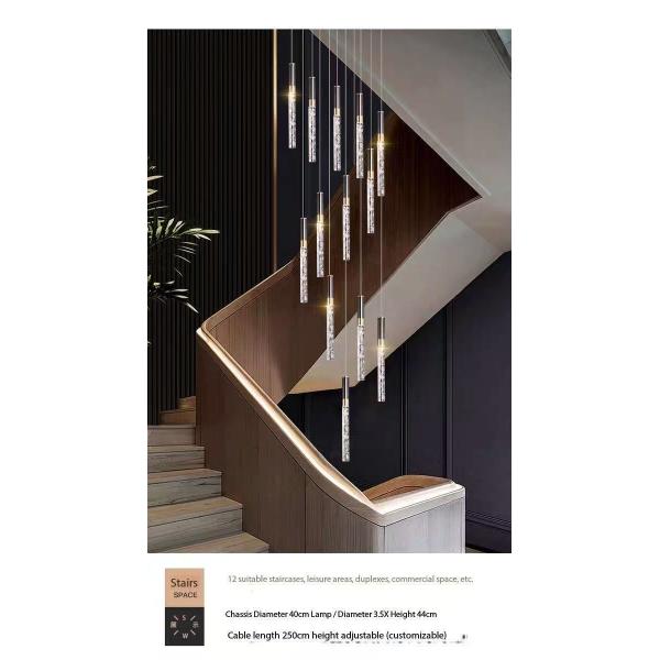 Simple Stairwell Long Crystal Column Chandelier High Ceiling Attic Residential Ceiling Staircase Branch Chandelier Lighting LED Chandelier
