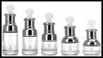 Transparent Glass Cosmetic Bottles Silver Shoulder Collar White Bulp Dropper
