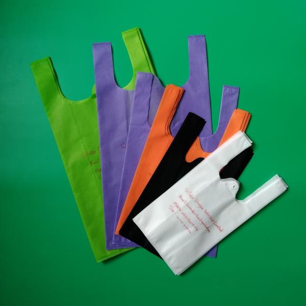 Buy Biodegradable Non woven vest bag, black color, 30gsm,  size 20+12x40cm,100% virgin, eco-friendly at wholesale prices