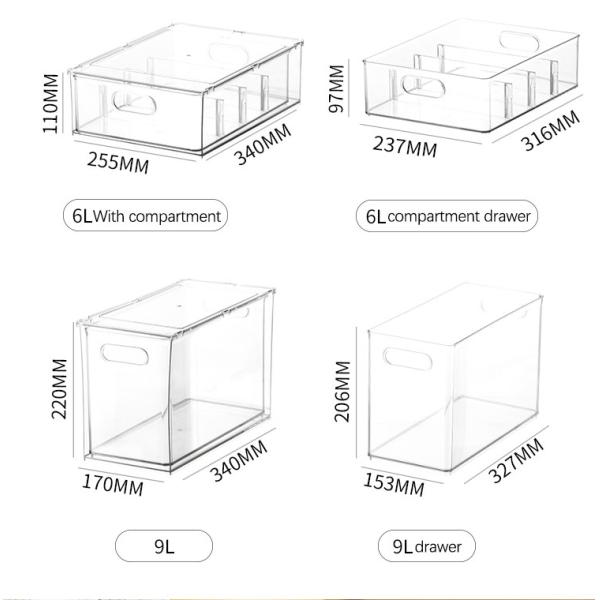Stackable 6L 9L PET Clear Storage Cabinet Plastic Drawer Organizer
