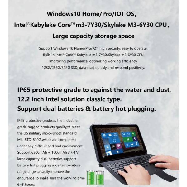 Handheld 12.2 Inch 2.60GHz Rugged Tablet PC Windows 10 Computers Intel M3-7Y30