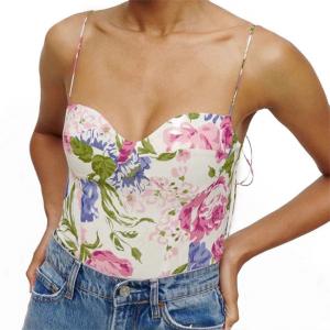 Quality 100% Polyester Women Sleeveless Tank Tops Floral Print Ladies Crop Tops for sale