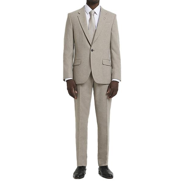 Beige Flannel Mens Tuxedo Suit Custom Stylish Slim Fit