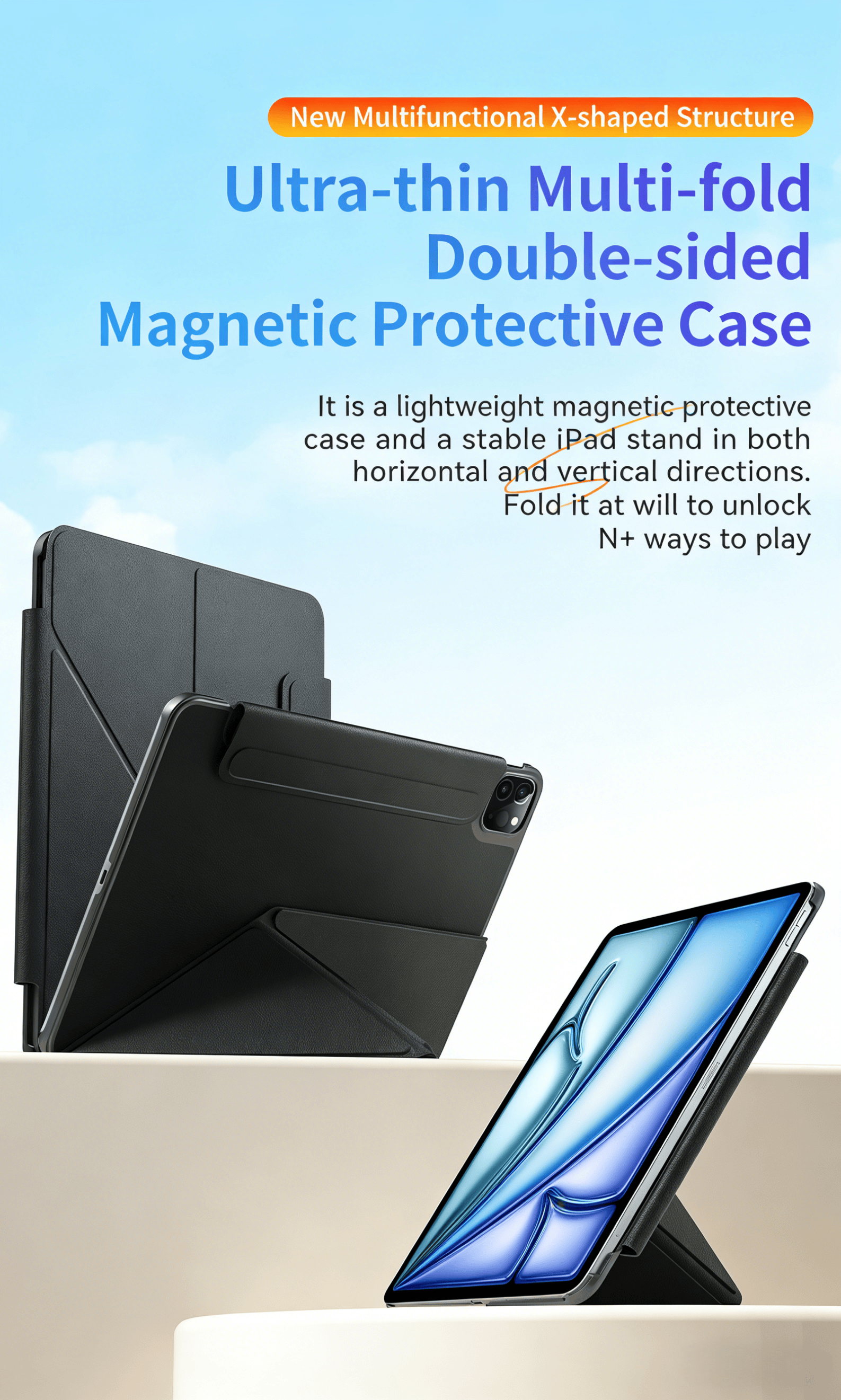 Slim Magnetic Double-sided Clip with Multi-angle Horizontal and Vertical Support Suitable for iPad IPro 13 M5/M4 OEM/ODM/Private