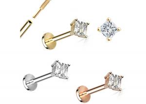 China 14K Gold Princess Cut Diamond Stud Earrings Dia 3×3mm ODM for Anniversary on sale