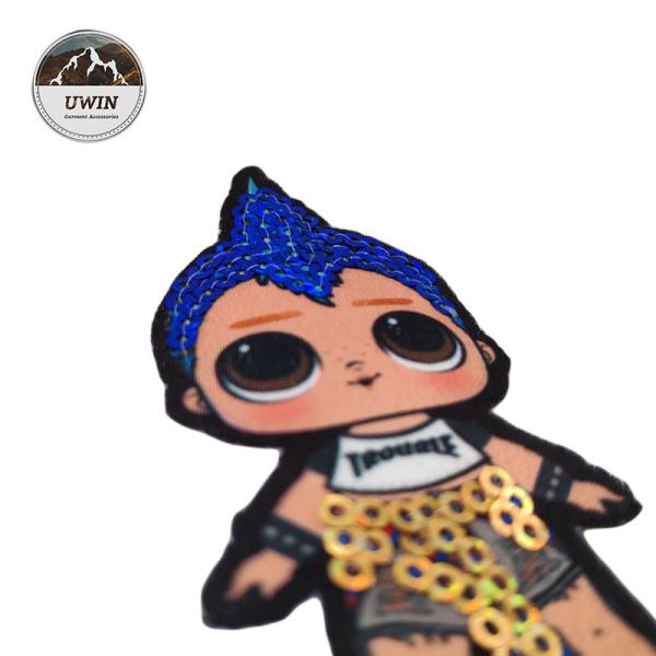 Durable LOL Doll Custom Woven Patches Sequin Material With Iron / Sewon Backing