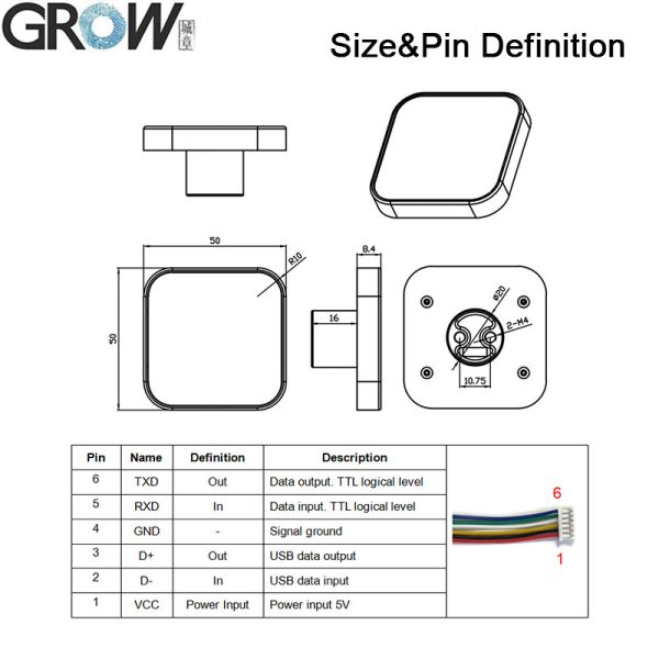 GROW GM811 Series DC5V 1d 2D USB UART Interface Barcode Scanner Module Reader Support Windows Arduino PDF417