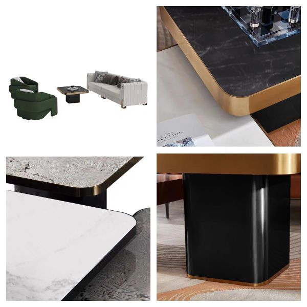 Luxury Ceramic Marble Top Coffee Table Elevated Coffee Table Square Coffee Table