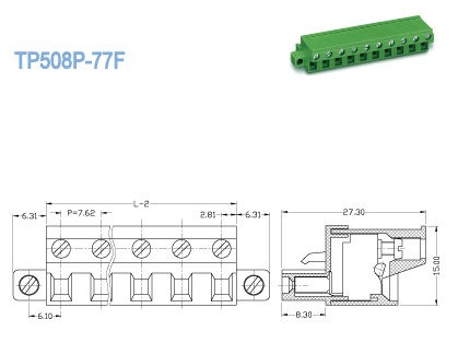 Pitch 7.62mm Single Level Female Plug In Terminal Block Connector 300V 18A , 2P - 12P