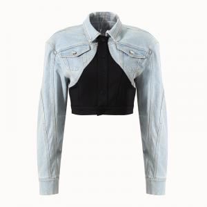 China Female Short Casual Sleeve Jean Jackets Denim Cropped Jacket Hot Girl Fashionable Breathable Retro Long on sale