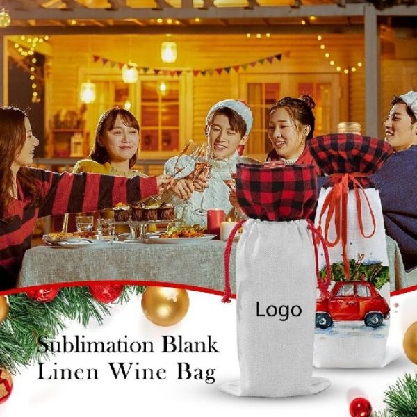 Blank Sublimation Wine Bag Customized Linen Sublimation Wine Bottle Bag For Christmas Gifts