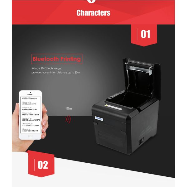 Ticket Barcode Wireless POS Printer Lan Port 300mm/s 12V 1A Power GOOJPRT