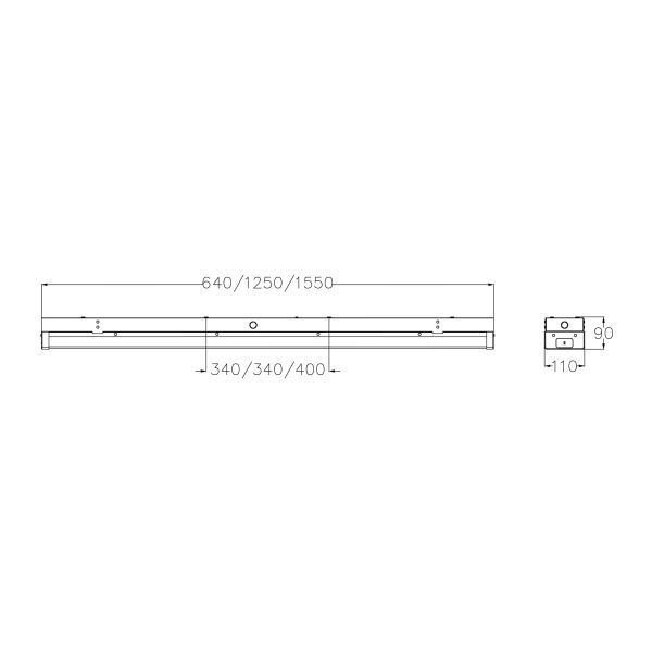 LED batten fixture Size Dimension(unit mm) N series LED Linear Light 4FT 3CCT 40W 3000K LED Batten Fixture Suspended / Surface Installation