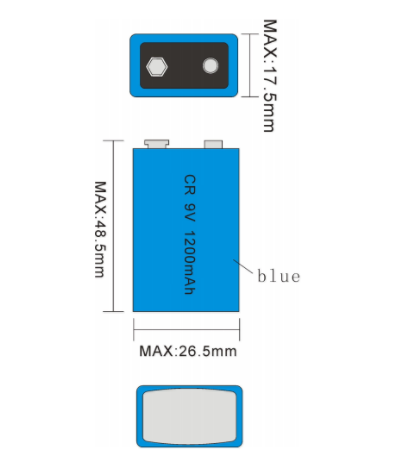 9V Primary Lithium Li-Mn Battery 600mAh for Security Devices 26.5 X 48.5mm
