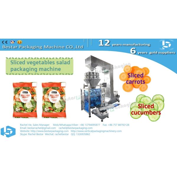 How to pack sliced carrots salad pouch [Bestar] packing machine with dimple surface weigher