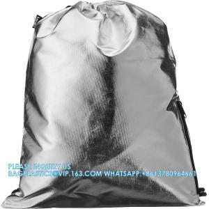 Metallic Backpack, Soft Iridescent PU Drawstring Backpack Silver PU Drawstring