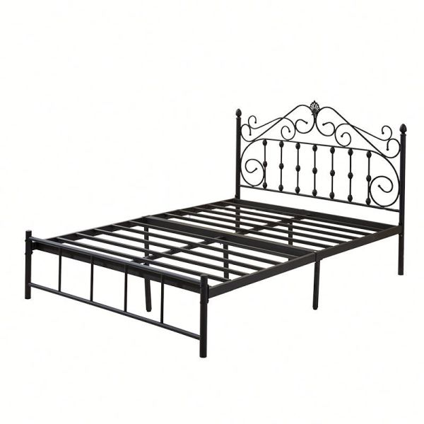 Sturdy Metal Double Bed European Design Glossy Finish Rectangular Shaped