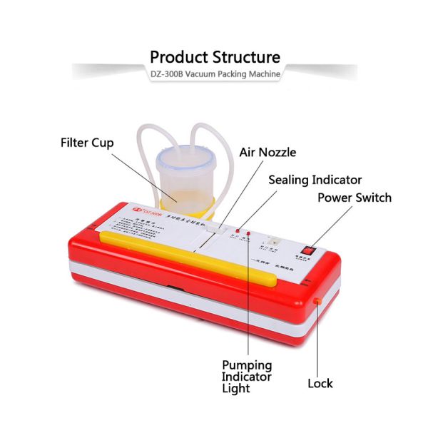 DZ-300B Handheld Manual Portable Vacuum Sealer With Filter 280mm ABS
