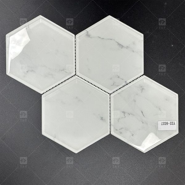 295x310mm Hexagonal Glass Mosaic Tile Glossy Surface For Bathroom Wall