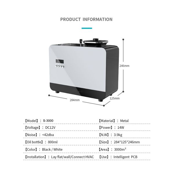 HOMEFISH 12V HVAC Scent Diffuser Waterless Essential Oil Diffuser 800ml