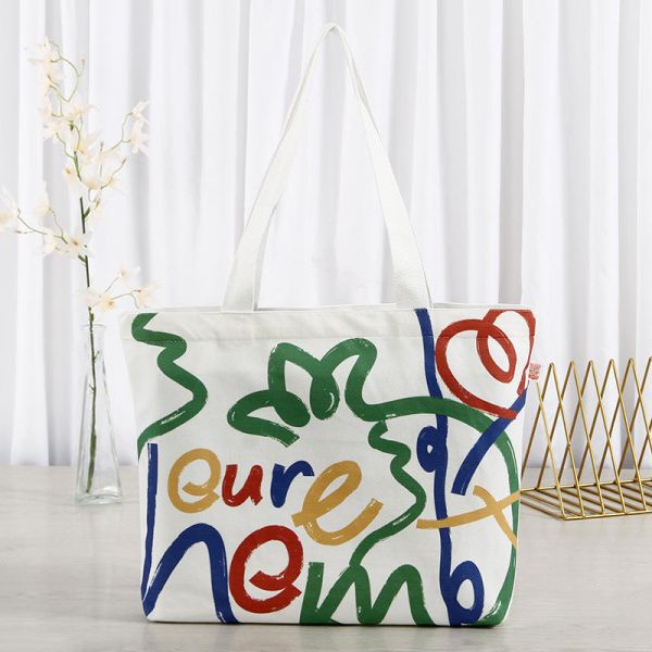 Large Capacity Customized Color Canvas Shopping Bag with Smiley Face Design and Logo