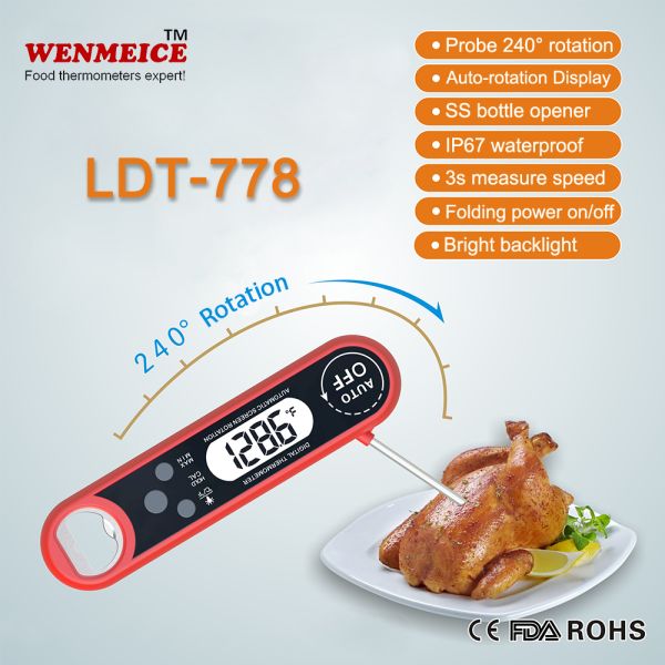 Black Red Bbq Food Thermometer / Fast Read Digital Thermometer With White Backlight