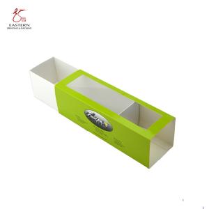 CMYK Printed Sliding Macaron Paper Boxes With PVC Window