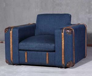 China Industrial Style Retro Rattan Vintage Solid Wood Jean Fabric Sofa Set on sale