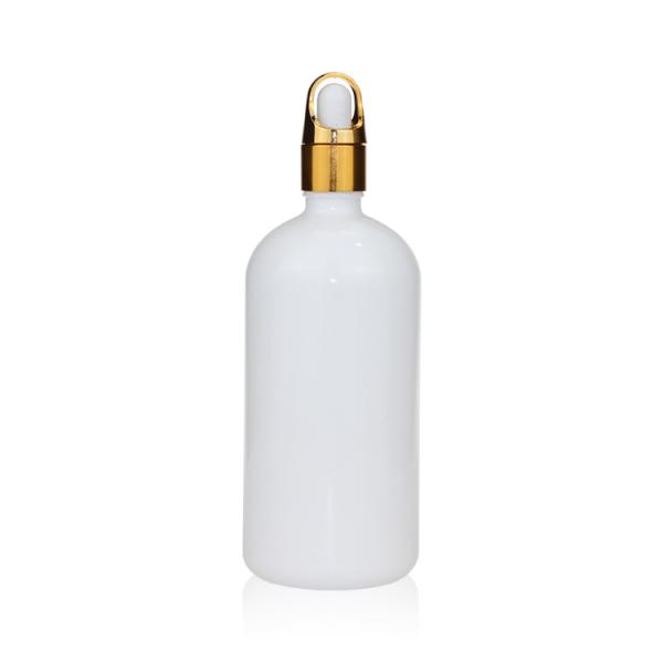 White Round 200ml Oil Dropper Glass Bottle With Glass Dropper Cap