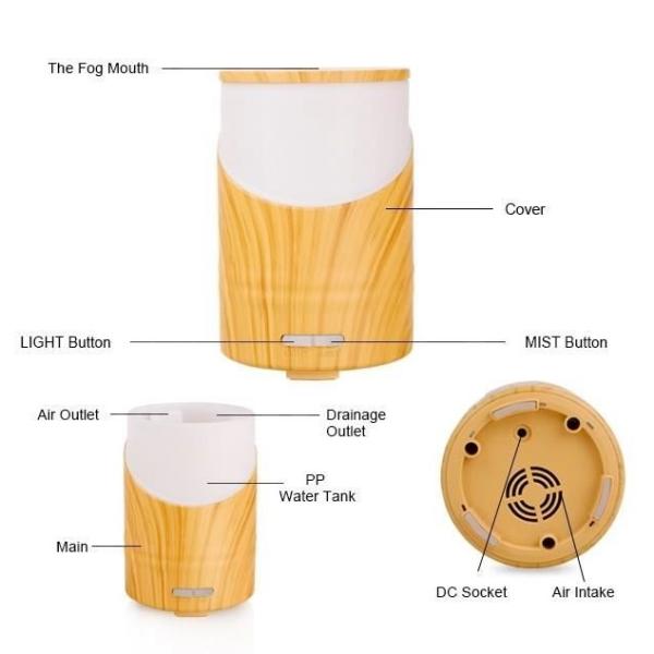 160ML Wood Grain Ultrasonic Atomizer Essential Oil Aroma Diffuser with Waterless Auto Shut-off