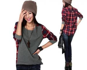 China New fashion Long Sleeve plaid Bottoming Shirt women Female sweater S M L XL XXL size Loose on sale