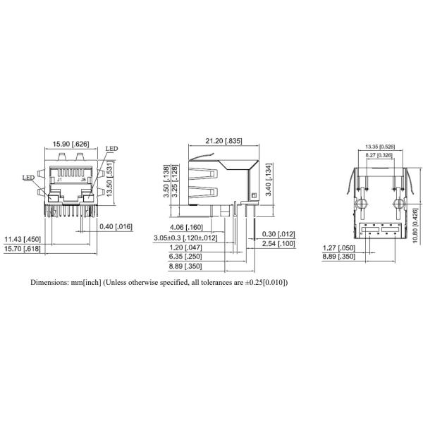 ARJM11A1-805-AB-EW2 2.5G Base-T Tab Down G/Y Led 1 Port RJ45 Jack Module
