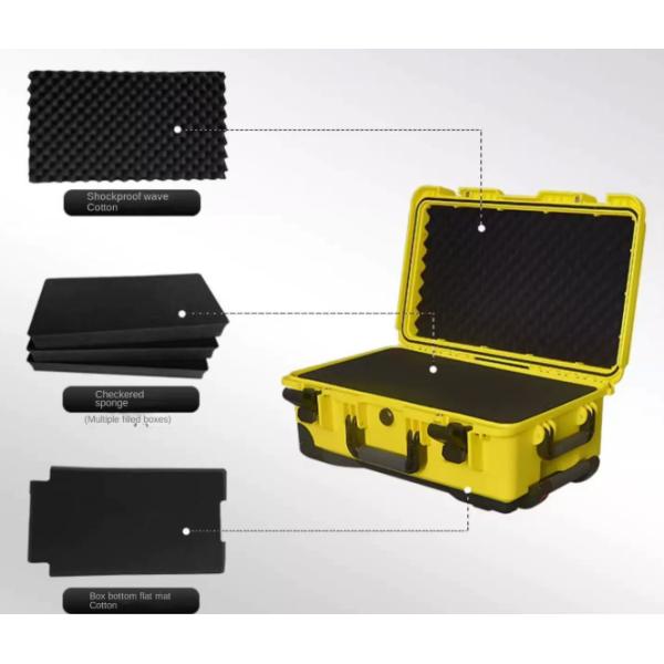 IP67 Waterproof Tool Storage Case with Soundproof Wheels and Pull Rod Handle for Military Industry 560x355x230mm