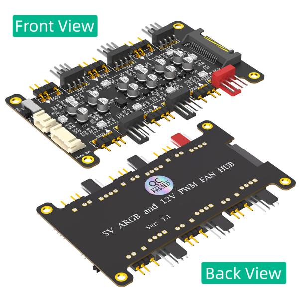 12 Ports 3Pin DC 5V ARGB and 12V 4Pin PWM Fan Hub Breakout Board With Extension Cable 5V ARGB and 12V PWM DC Fan Hub with Acrylic Case and Magnetic