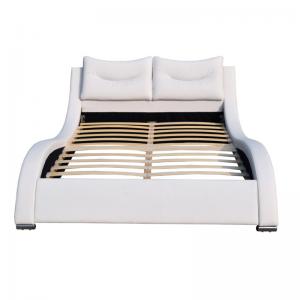 Quality Luxury Headboard Faux Leather Bed Double Size With Pillow Curve Shape White PU for sale