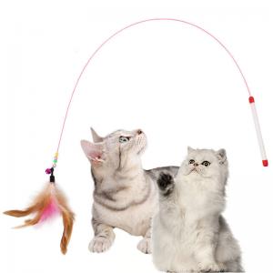 China Colorful Interactive Cat Toys Wire Feather Bell Cat Tickling Stick With Logo Customized on sale