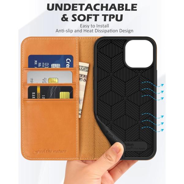 Leather wallet folding case Magnetic seal RFID blocking card slot holder Fully protected case compatible with iPhone 13