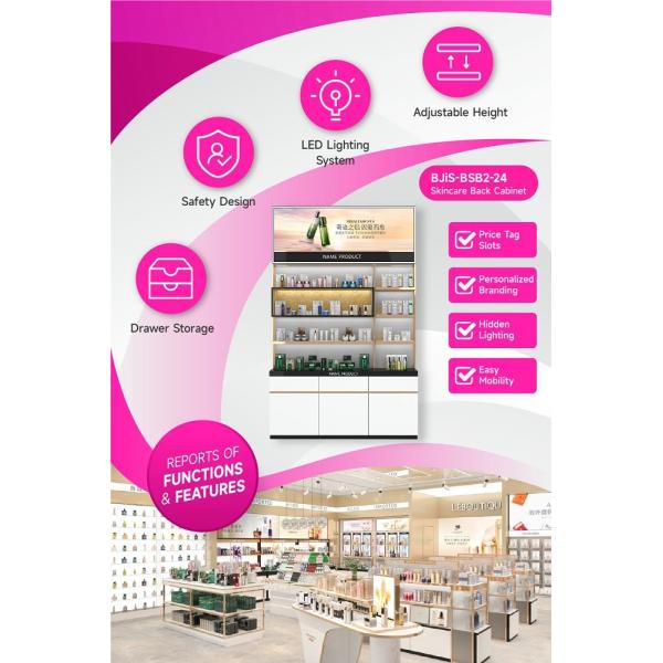 BJiS-BSB2-24 LED Strip Lights Skincare Display Cabinet with Personalized Branding for High-End Makeup
