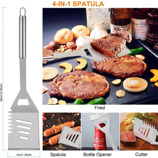 Silver BBQ Utensil Set Heatinsulated Antirust With Storage Bag