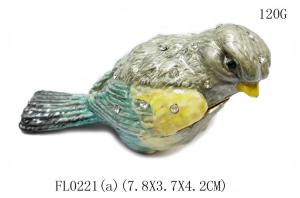 China Bird jeweled trinket box enamel rhinestone bird jewelry box container bird figurine on sale